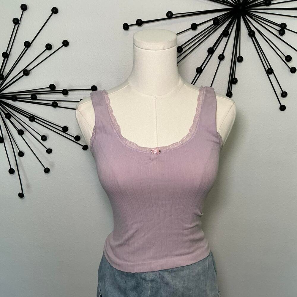 Full Tilt light purple ribbed lace trim tank top Y2K coquette